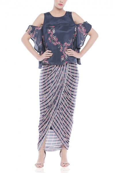 Draped skirt and cold shoulder top