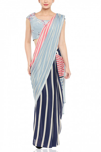 Blue striped sari