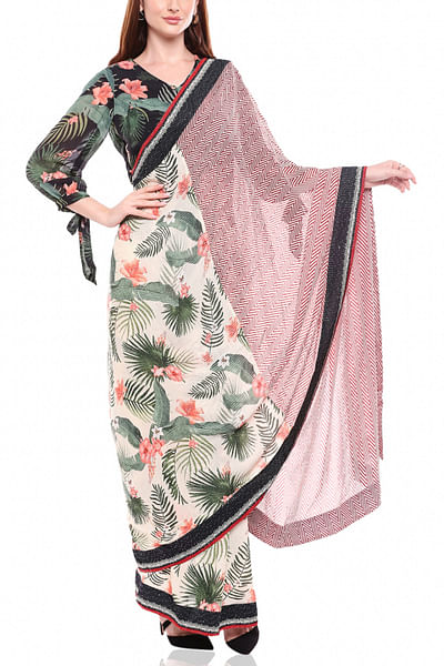 Multicoloured printed saree