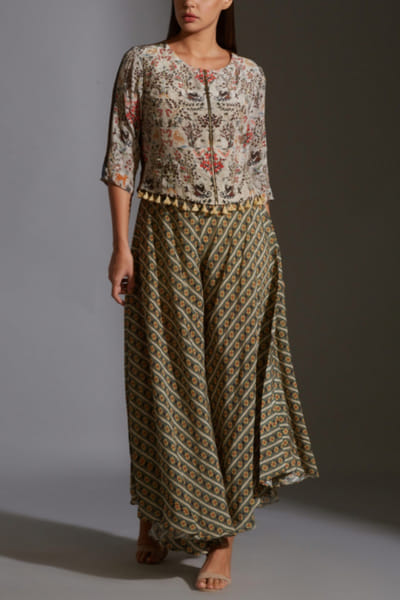 Beige printed jacket set