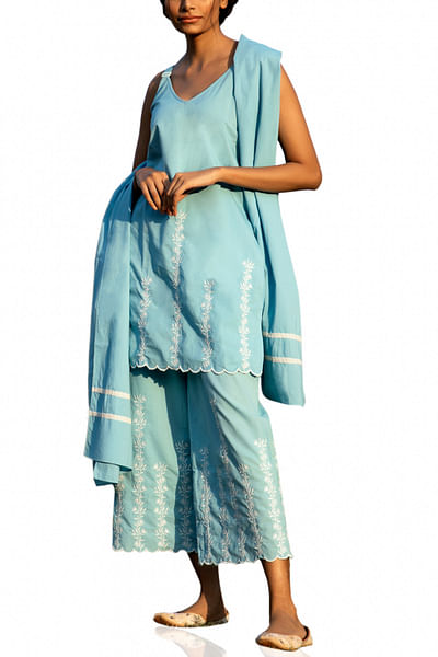 Indigo blue embroidered kurta set