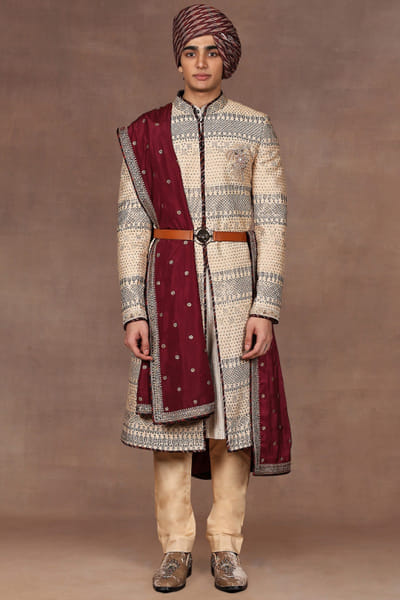 Plum burgundy embroidered stole