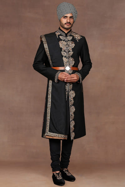 Black metallic embroidered stole