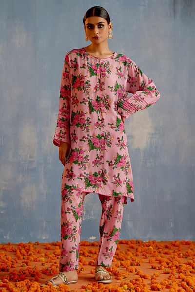 Pink floral printed co-ords