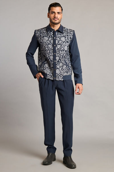 Slate zari embroidered jacket