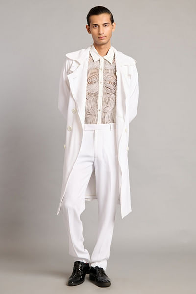 White microfibre trench coat