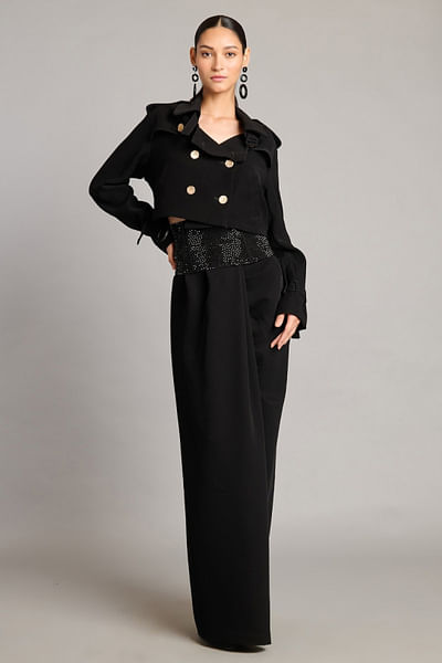 Black cropped trench coat