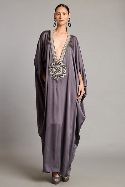 Charcoal mandala embellished satin kaftan