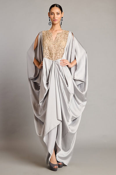 Steel grey forest zari embroidered kaftan
