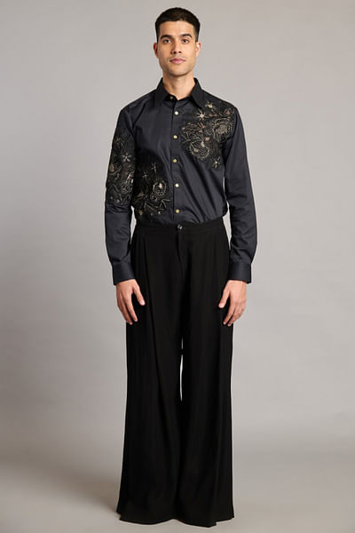 Black floral embroidery shirt