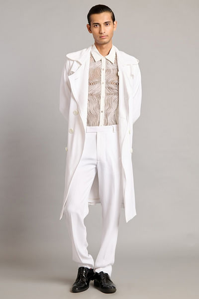 White crystal embellished shirt