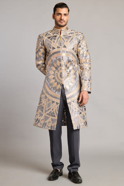 Metallic mandala work sherwani
