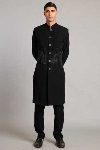 Black crystal embellished sherwani