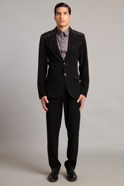 Black gradient crystal embellished suit