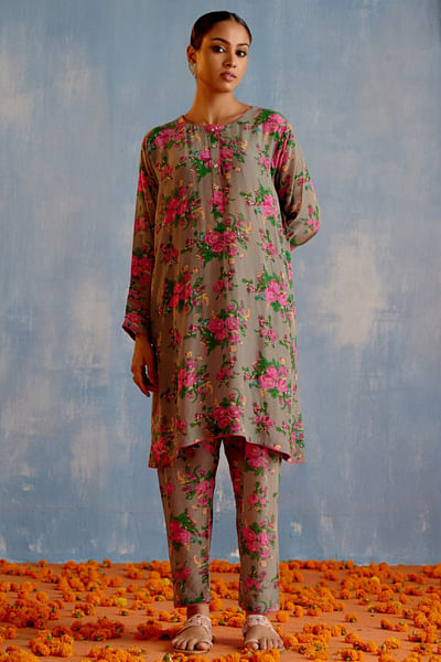Grey floral printed co-ords