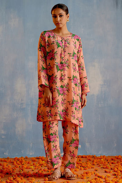 Peach floral printed co-ords