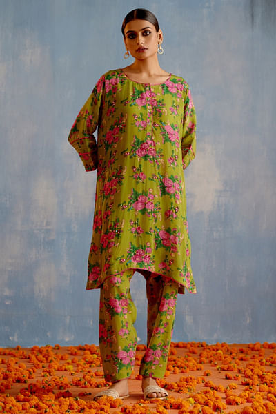 Green floral printed co-ords