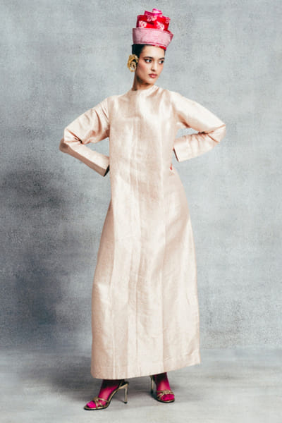 Champagne gold embossed banarasi kaftan