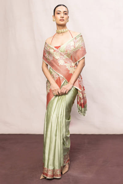 Ekaya Pistachio green handwoven banarasi sari EKAYJUL26D148952