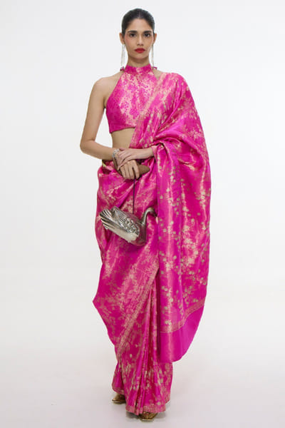 Fuchsia handwoven banarasi tanchoi sari