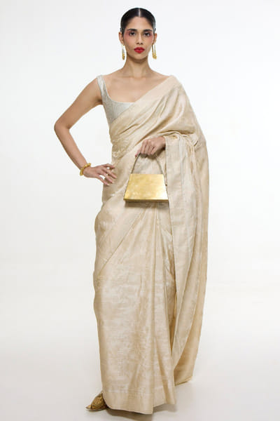 Ivory handwoven kadhwa banarasi sari