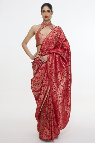 Red banarasi silk sari