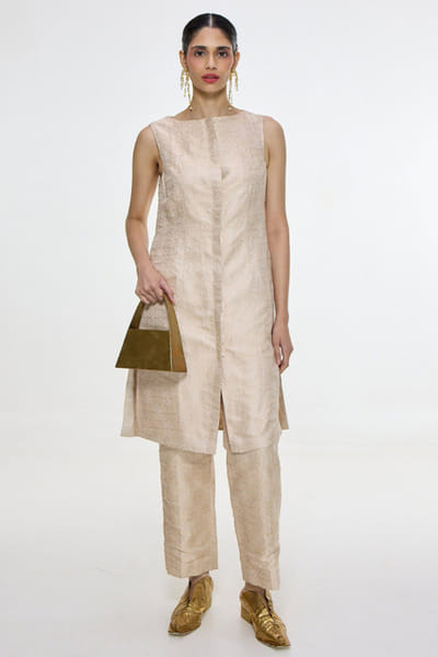 Ivory banarasi tanchoi jacket set