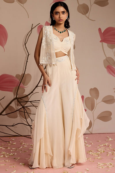 Ivory embellished jacket set