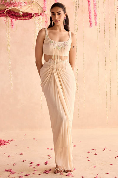 Ivory draped skirt set