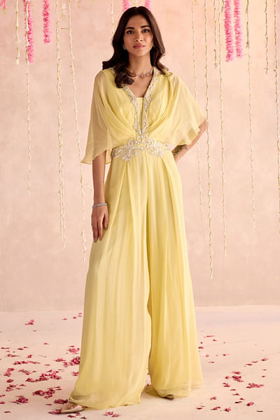 Lemon yellow draped jumpsuit