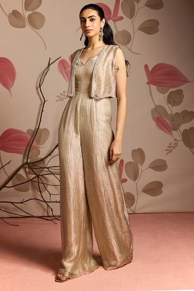 Gold embellished jacket and jumpsuit