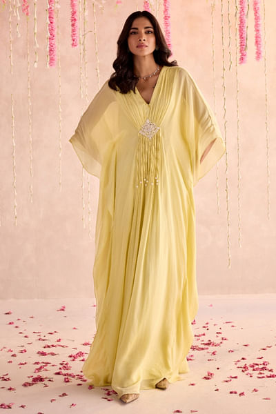 Lemon yellow draped kaftan