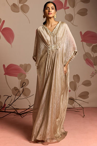 Gold embellished draped kaftan