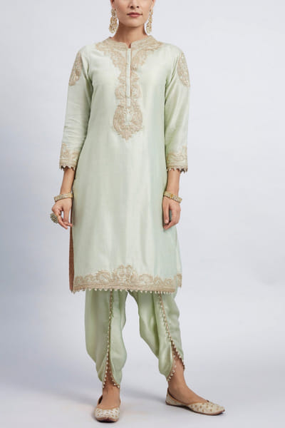 Mint green embroidered kurta and dhoti set