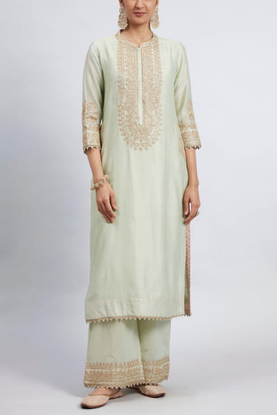 Mint green embroidered kurta set