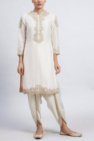 Sheetal Batra Ivory embroidered kurta and dhoti STBFIROZAH18