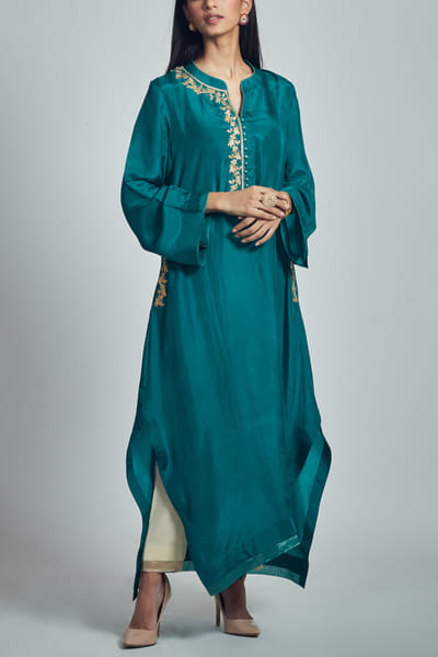Emerald habutai silk kurta