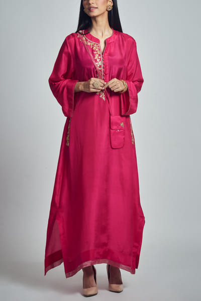 Hot pink habutai silk kurta