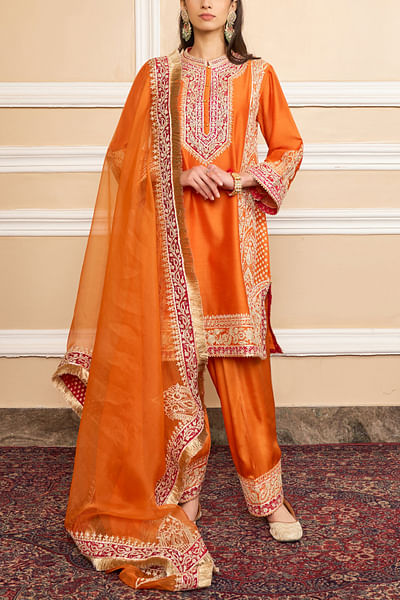 Orange embroidered kurta set