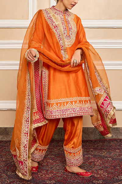 Orange embroidered kurta set