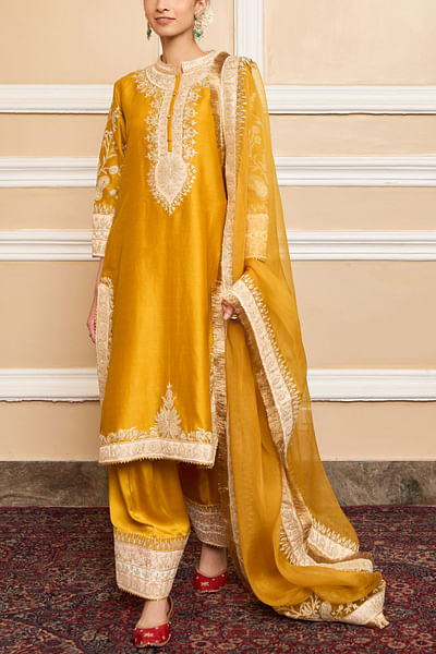 Glaze mustard A-line kurta set