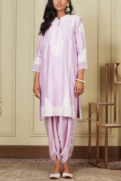 Periwinkle embroidered kurta and dhoti