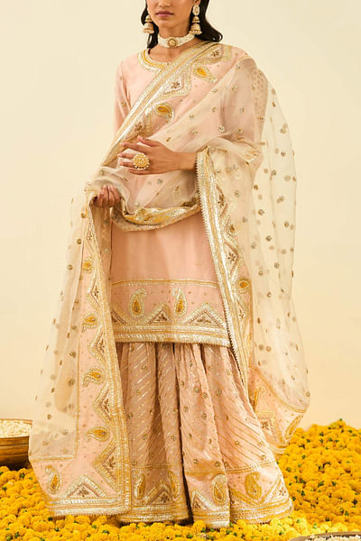 Pink embroidered gharara set