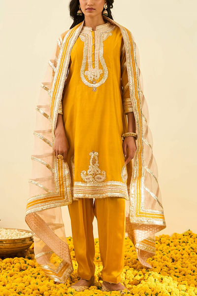 Mustard embroidered kurta set