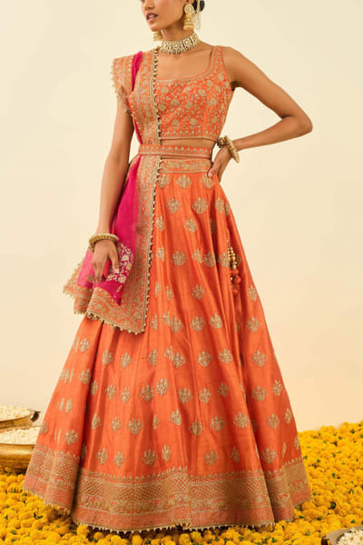 Sheetal Batra Orange and pink embroidered lehenga set STBNOOR222016