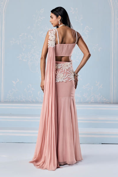 Seema Thukral Pink aari hand embroidered pre-draped sari set SEEMJUN26D147793