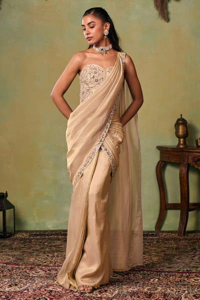 Seema Thukral Gold aari hand embroidered sari set SEEMJUL26D150944
