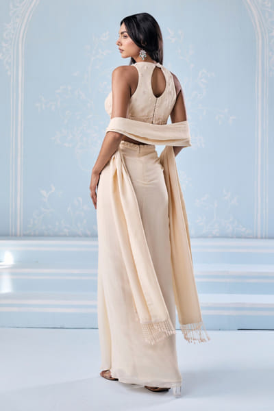 Seema Thukral Ivory aari hand embroidered draped skirt set SEEMJUN26D147801