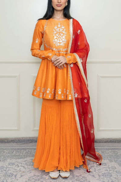 Orange peplum and gharara set