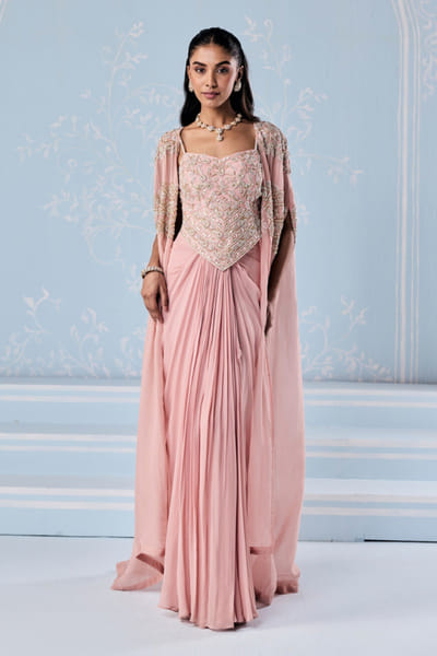 Seema Thukral Pink aari hand embroidered cape-skirt set SEEMJUN26D147789